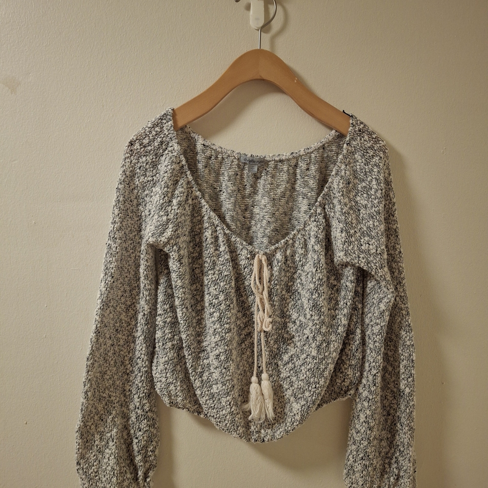 Charlotte Russe Gray Smocked Tie Front Blouse
